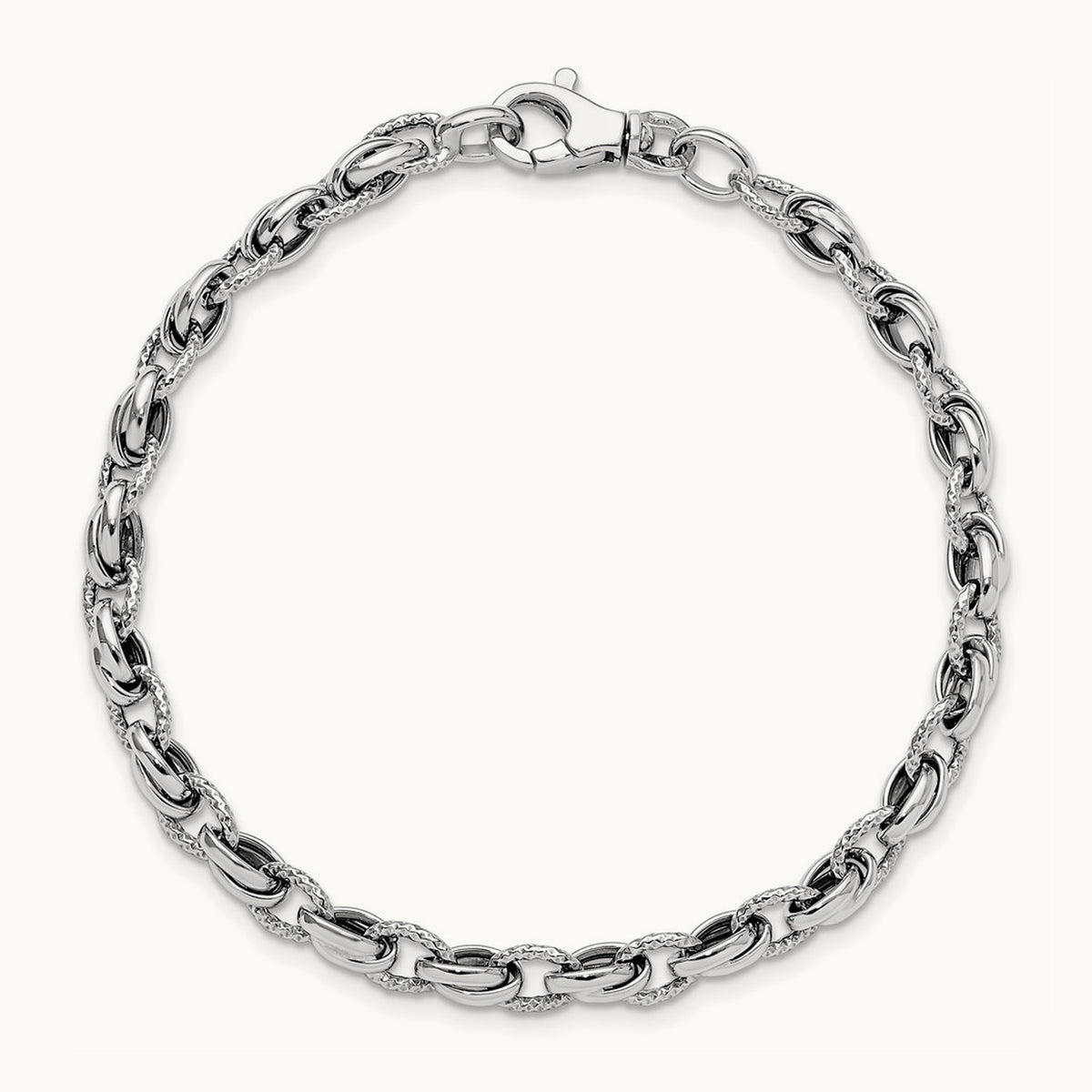 7.5in Polished Fancy Link Bracelet — 14K White Gold