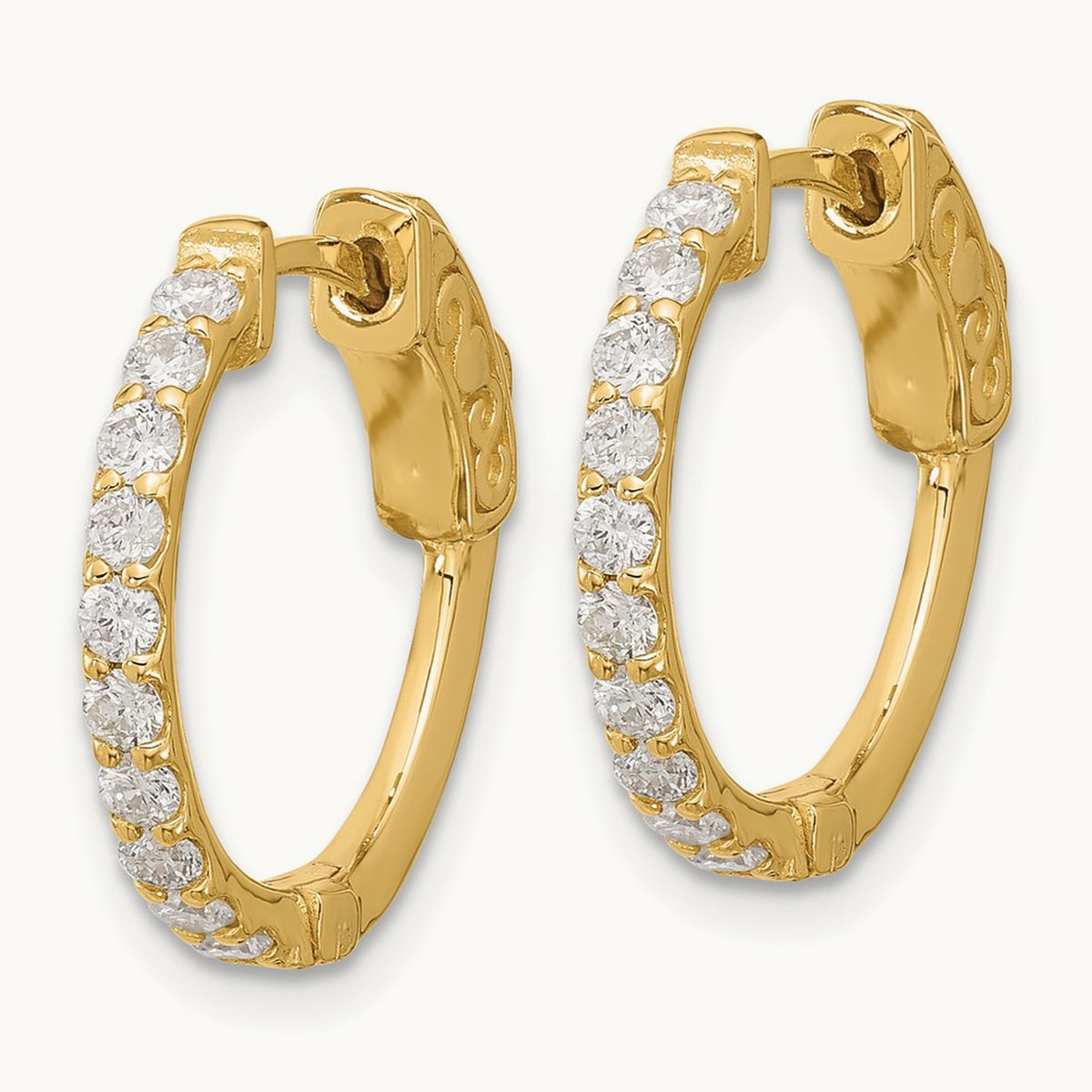 .7ct 20- Round Hoop w/ Safety Clasp Diamond Earrings, 2.0mm, 14K