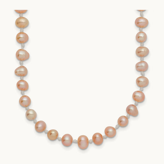 4- Pink Near Round Freshwater Cultured Pearl Necklace, 5mm, 14K