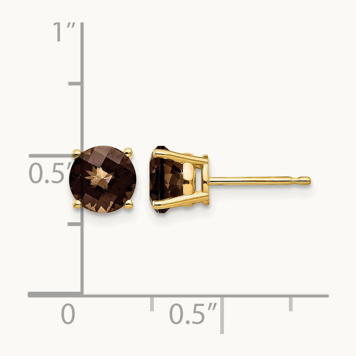 Round Checker-Cut Smoky Quartz Earrings, 6mm, 14K