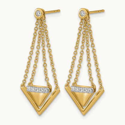 Satin/Polished Diamond Triangle Chain Dangle Post Earrings, 14K