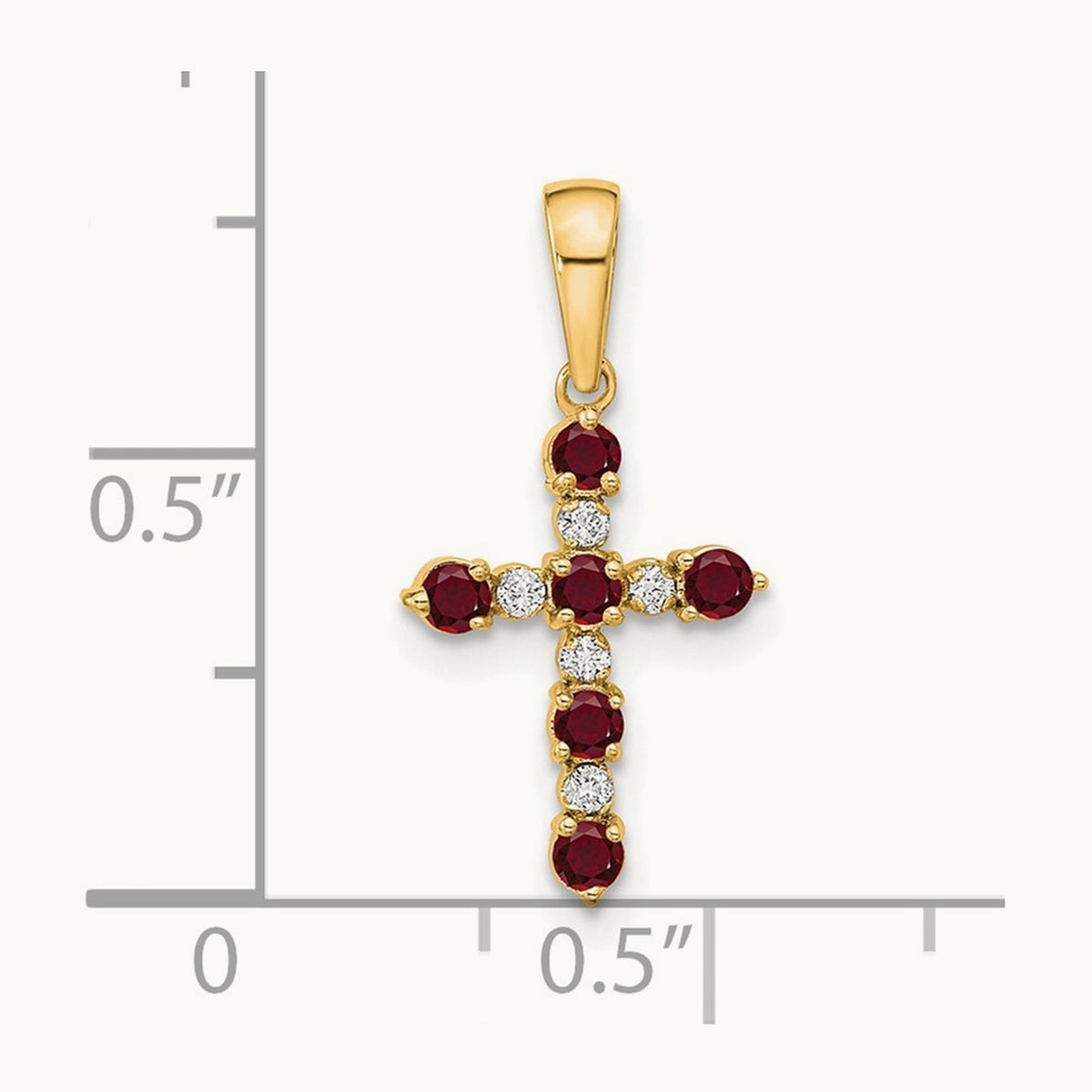 Lab Created Ruby and Diamond Cross Pendant — 14K Yellow Gold