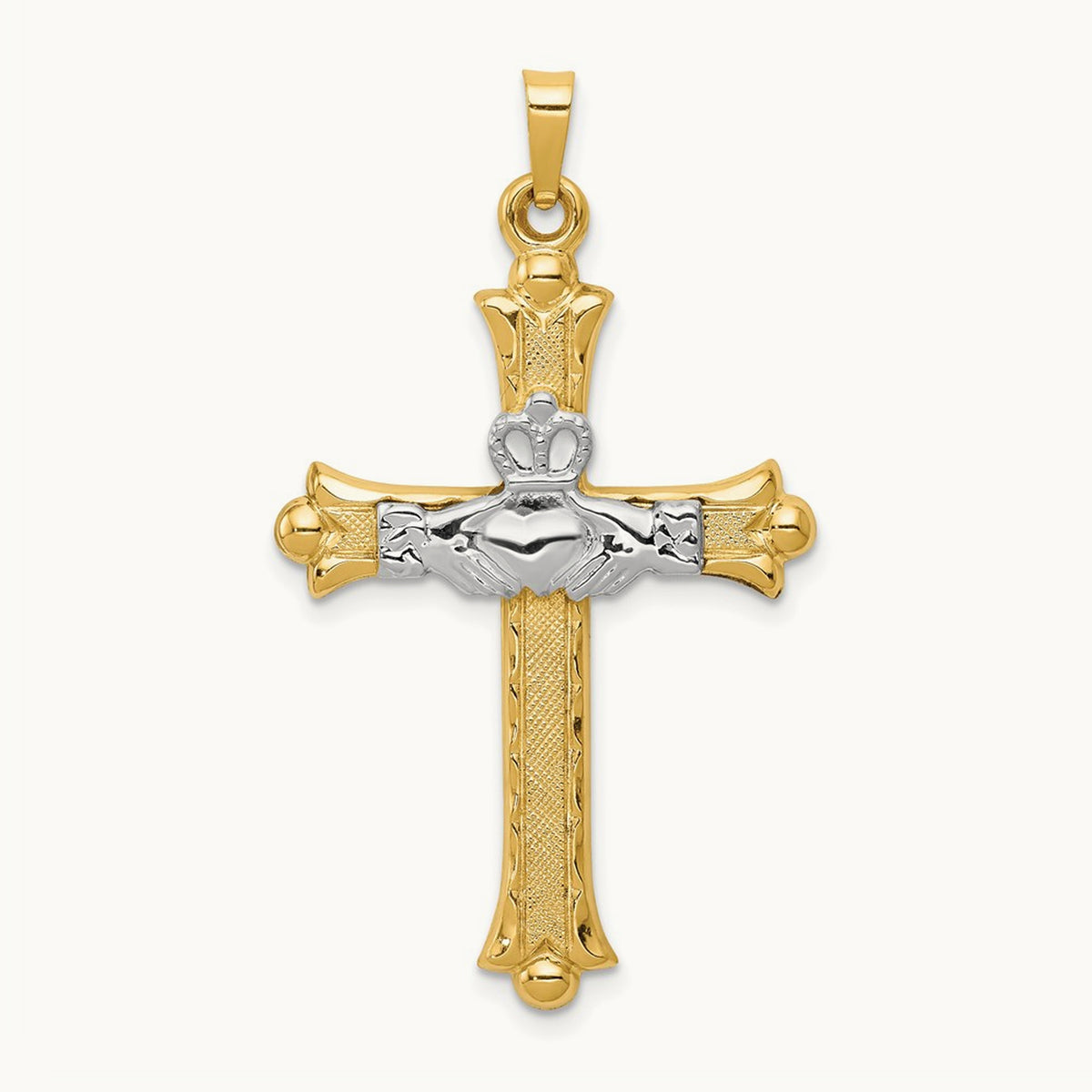 Claddagh Cross Pendant, 14K Two-tone
