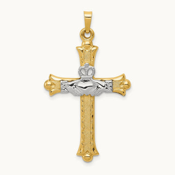 Claddagh Cross Pendant, 14K Two-tone