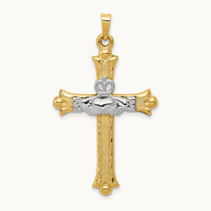 Claddagh Cross Pendant, 14K Two-tone