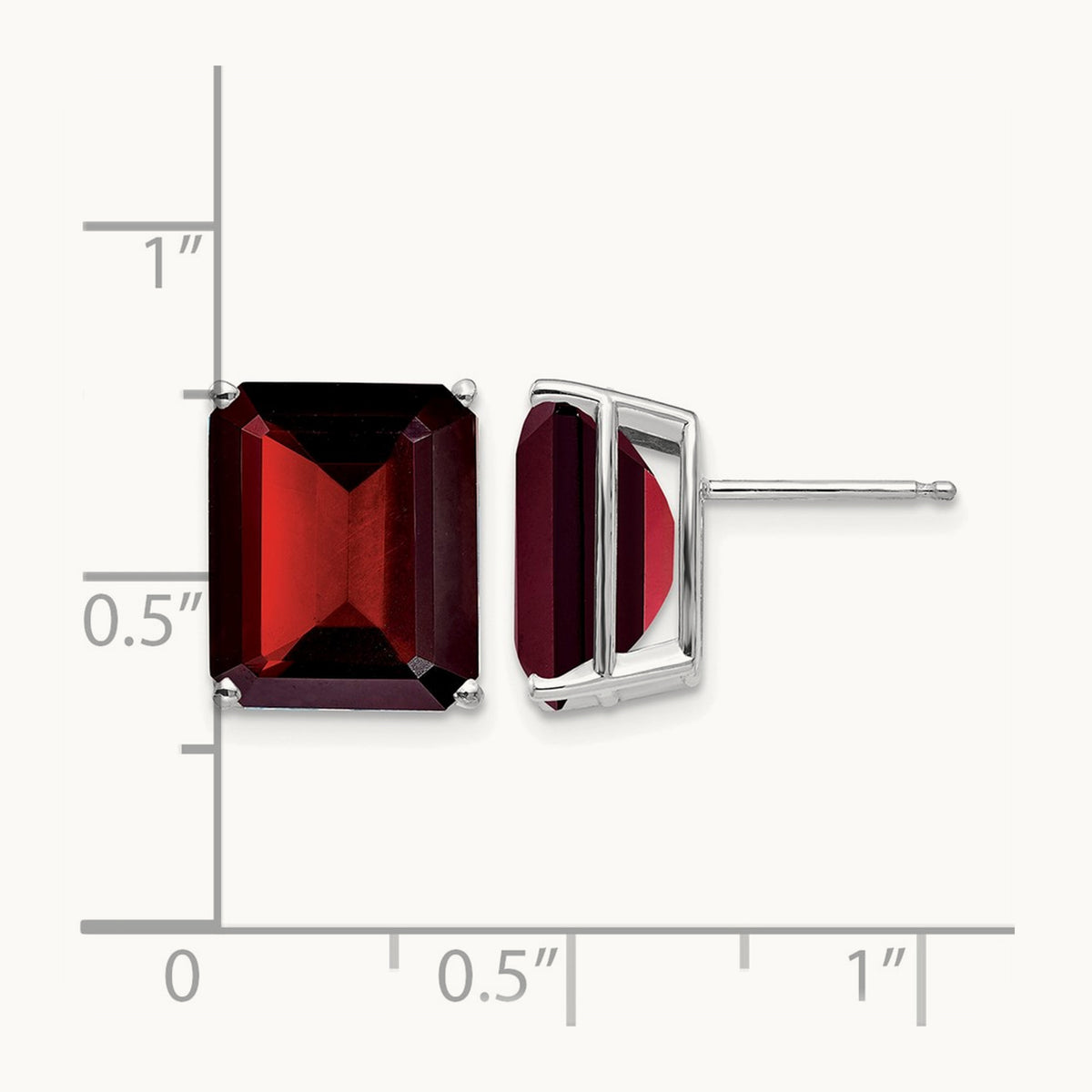 Emerald Cut Garnet Stud Earrings, 14K White Gold