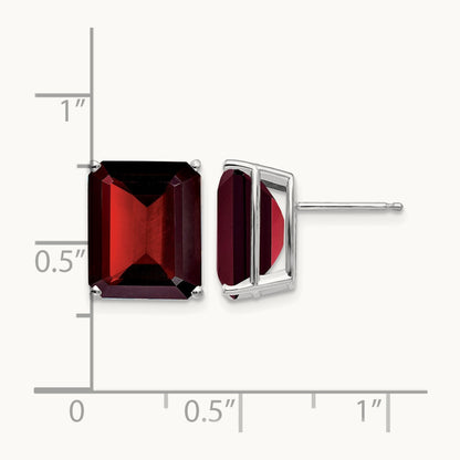 Emerald Cut Garnet Stud Earrings, 14K White Gold