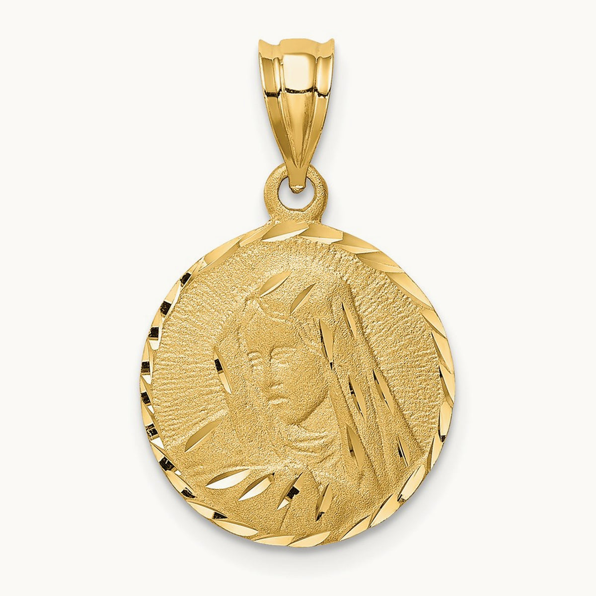 Brushed Diamond-Cut Virgin Mary Pendant, 14K