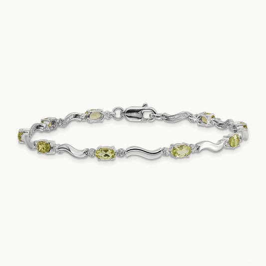 Fancy Diamond and Peridot Bracelet — 14K White Gold