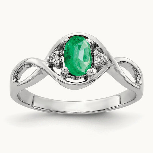 6x4mm Oval Emerald AA Diamond ring, 14K White Gold