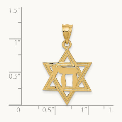 Solid Polish Chai in Star of David Charm, 14K
