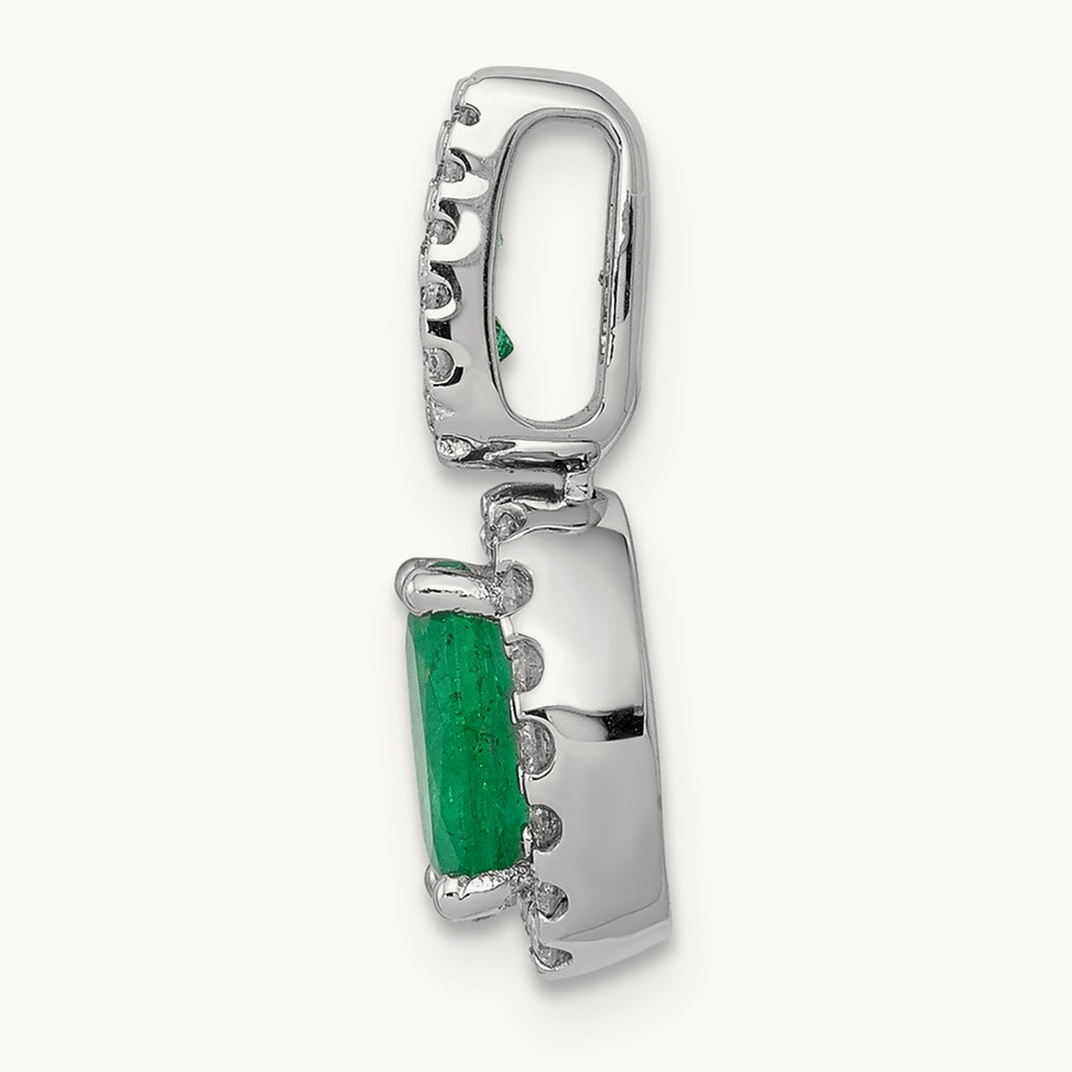 Halo Diamond and Oval Emerald Halo Pendant, 14K White Gold