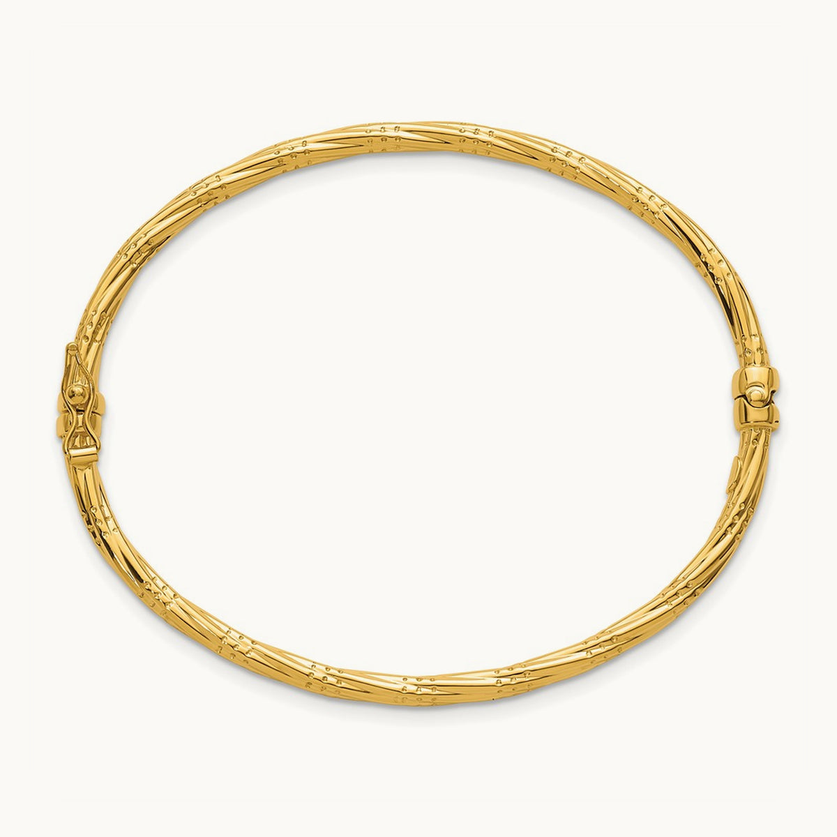 Polished and Textured Twisted Hinged Bangle — 14K Yellow Gold