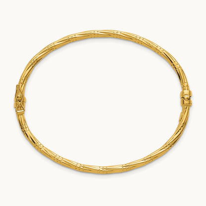 Polished and Textured Twisted Hinged Bangle — 14K Yellow Gold