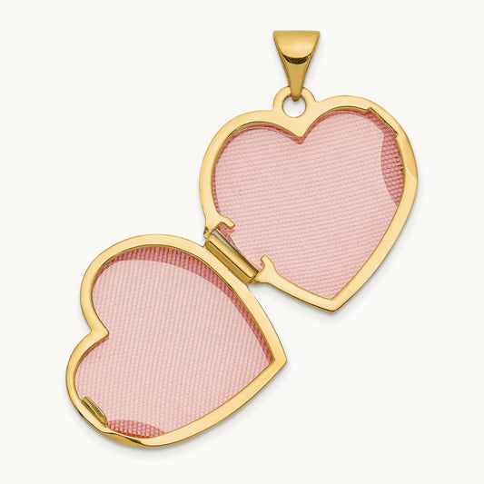 Polished Heart-Shaped Floral Locket, 18mm, 14K