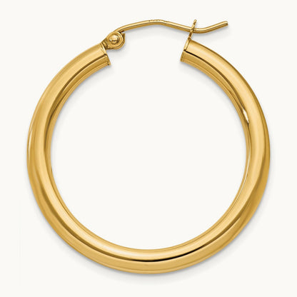 Single 14K Polished Lightweight Tube Hoop Earring, 3mm