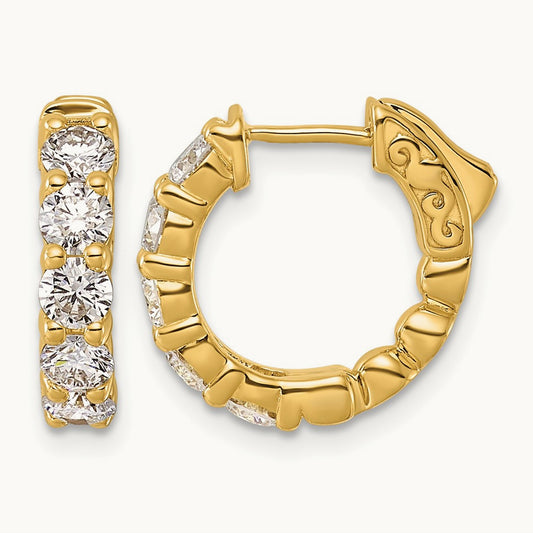 1.7ct 10- Round Hoop w/ Safety Clasp Diamond Earrings, 3.5mm, 14K