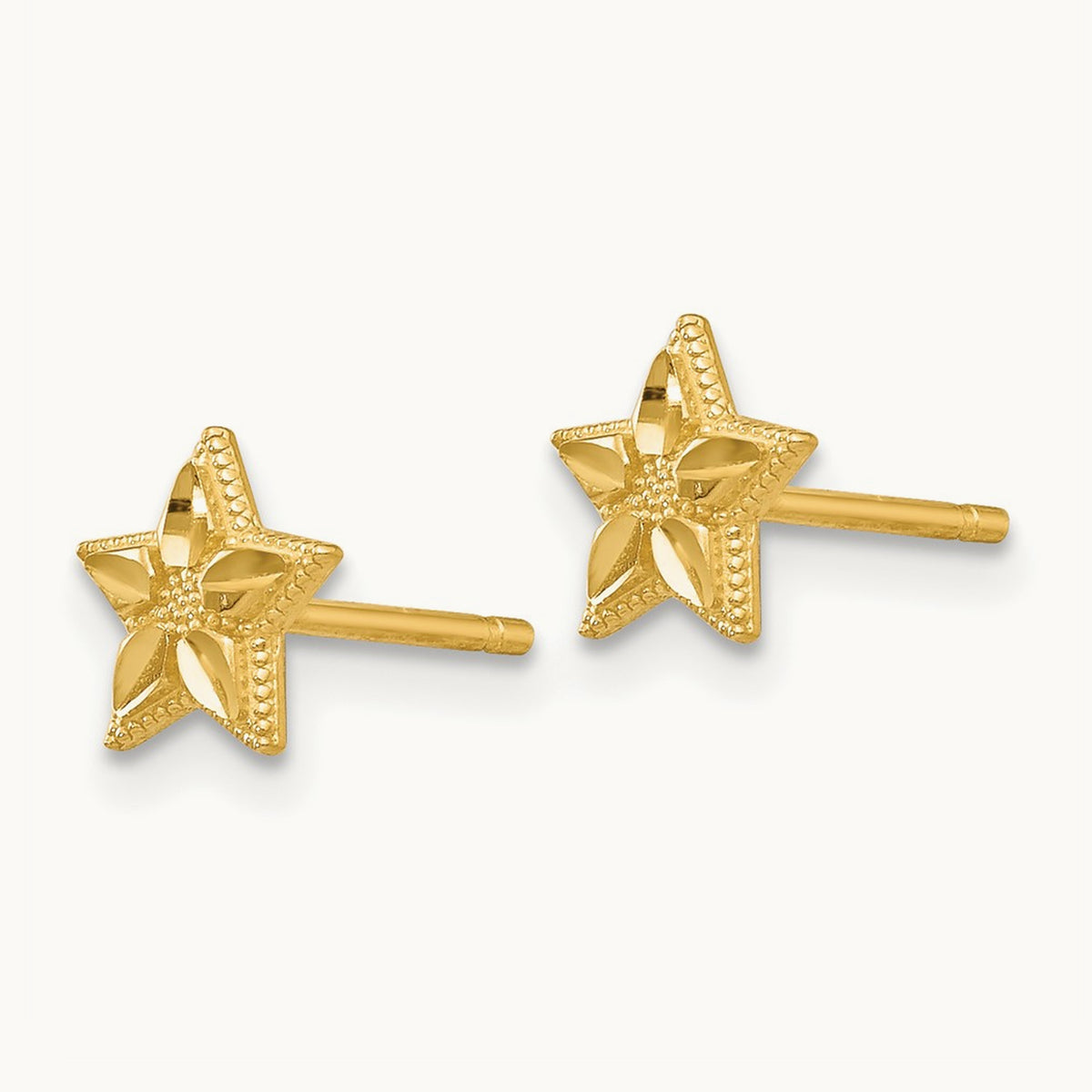 Polished and D/C Star Post Earrings, 14K