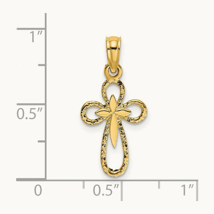 Cut-Out Cross w/ Small Interior Cross Charm, 14K
