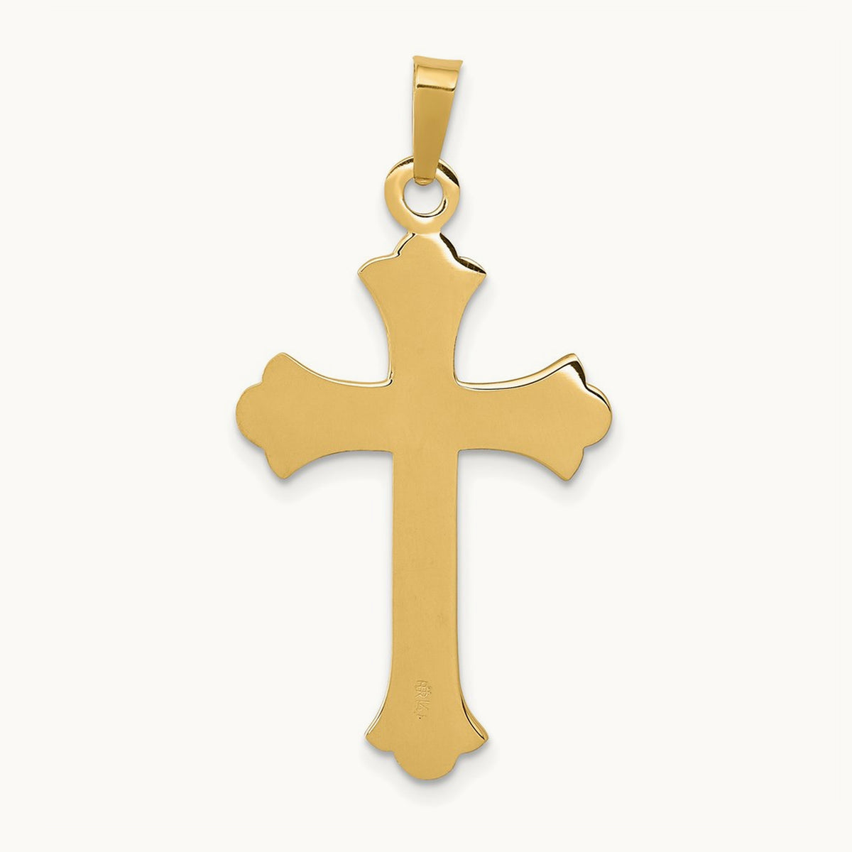 Textured and Polished Fleur de lis Cross Pendant — 14K Yellow Gold