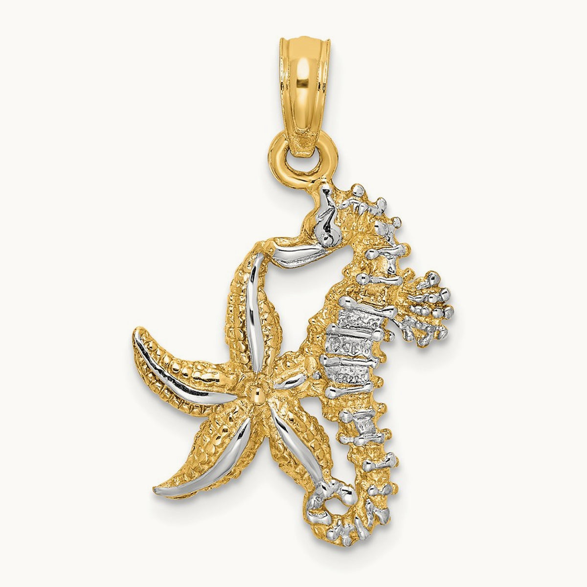 Starfish and Seahorse Charm, 14K with White Rhodium