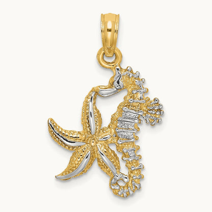 Starfish and Seahorse Charm, 14K with White Rhodium