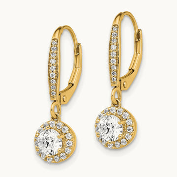 Round Halo Drop Leverback Earrings, 1.00 ct tw Lab-Grown Diamond — 14K Yellow Gold