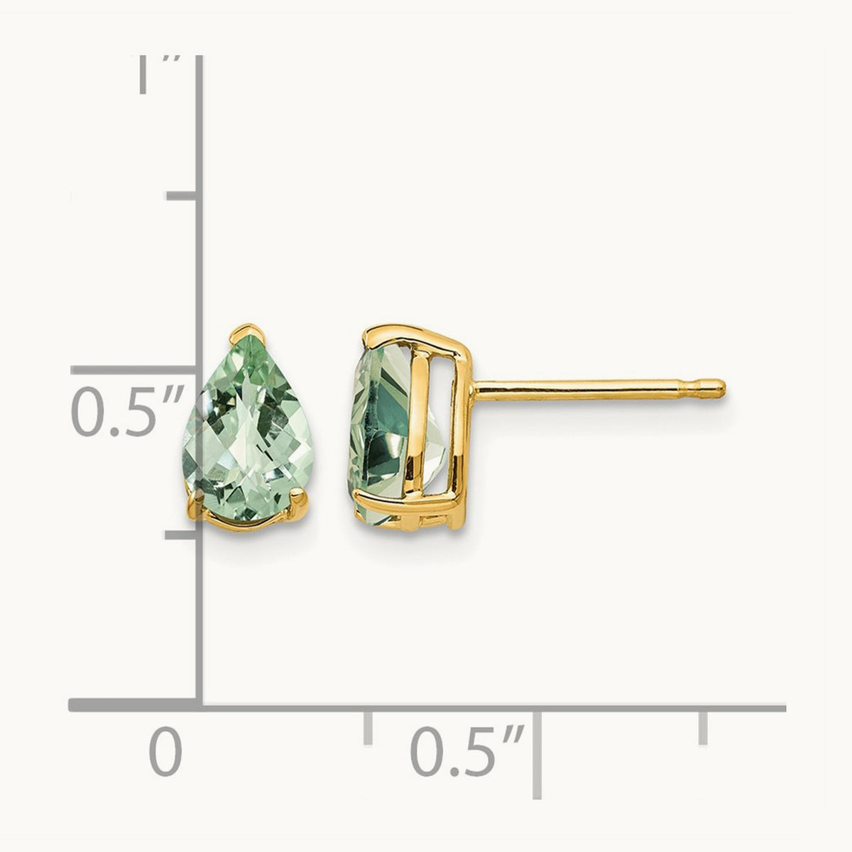 7x5 Pear Checker-Cut Green Quartz Earrings, 14K