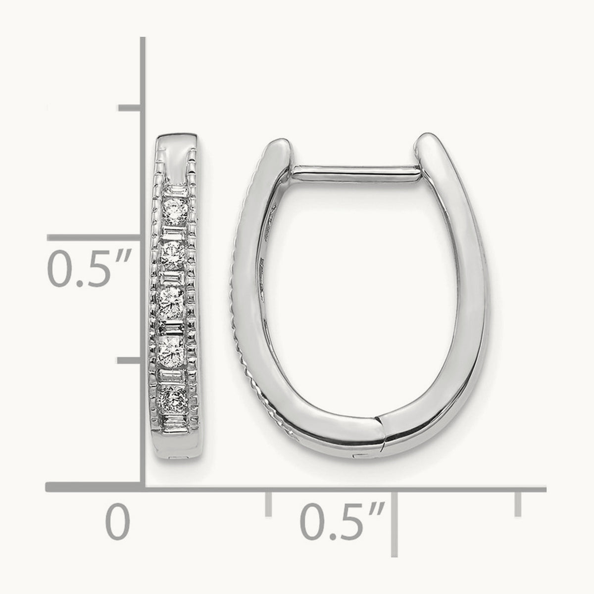 Diamond Oval Hinged Hoop Earrings — 14K White Gold