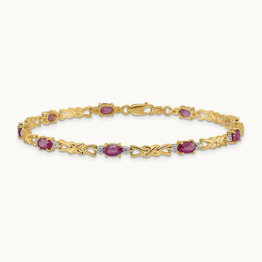 Diamond and Oval Ruby Bracelet, 14K