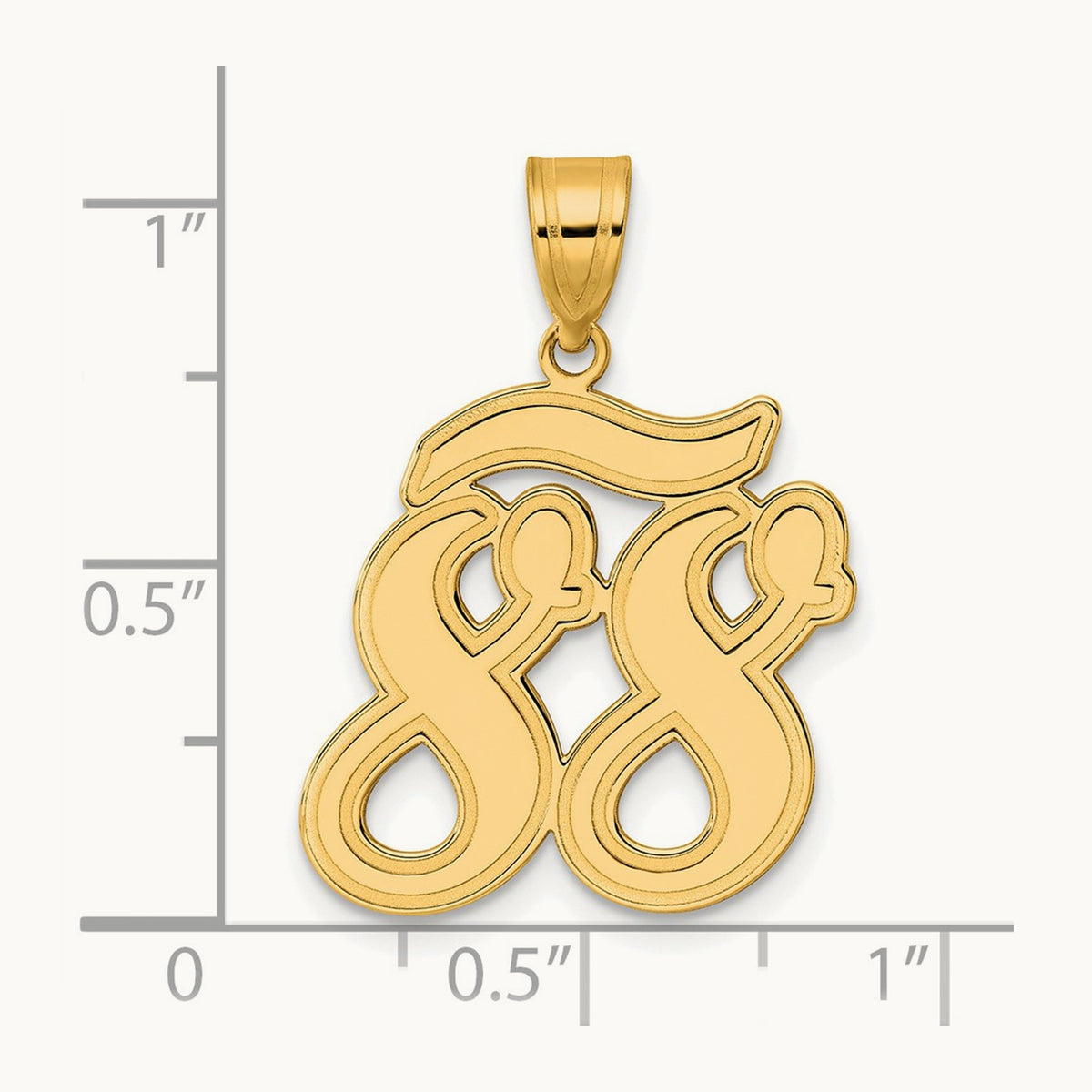 Brushed Border Script Number 88 Pendant, 14K