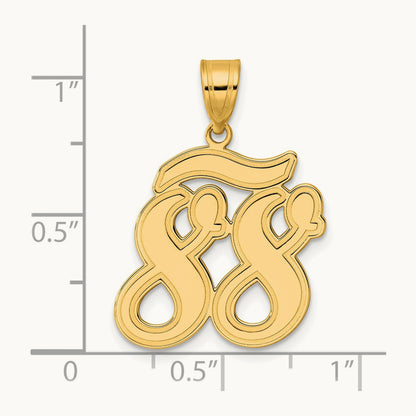 Brushed Border Script Number 88 Pendant, 14K