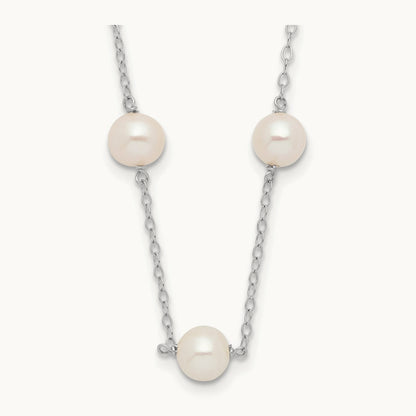 WG 5.5- White Near Round FWC Pearl 12-station Necklace, 6.5mm, 14K
