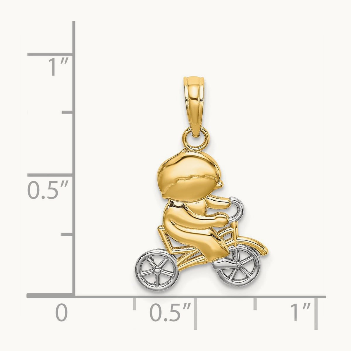 w/Rhodium Little Boy On Bicycle Charm, 14K