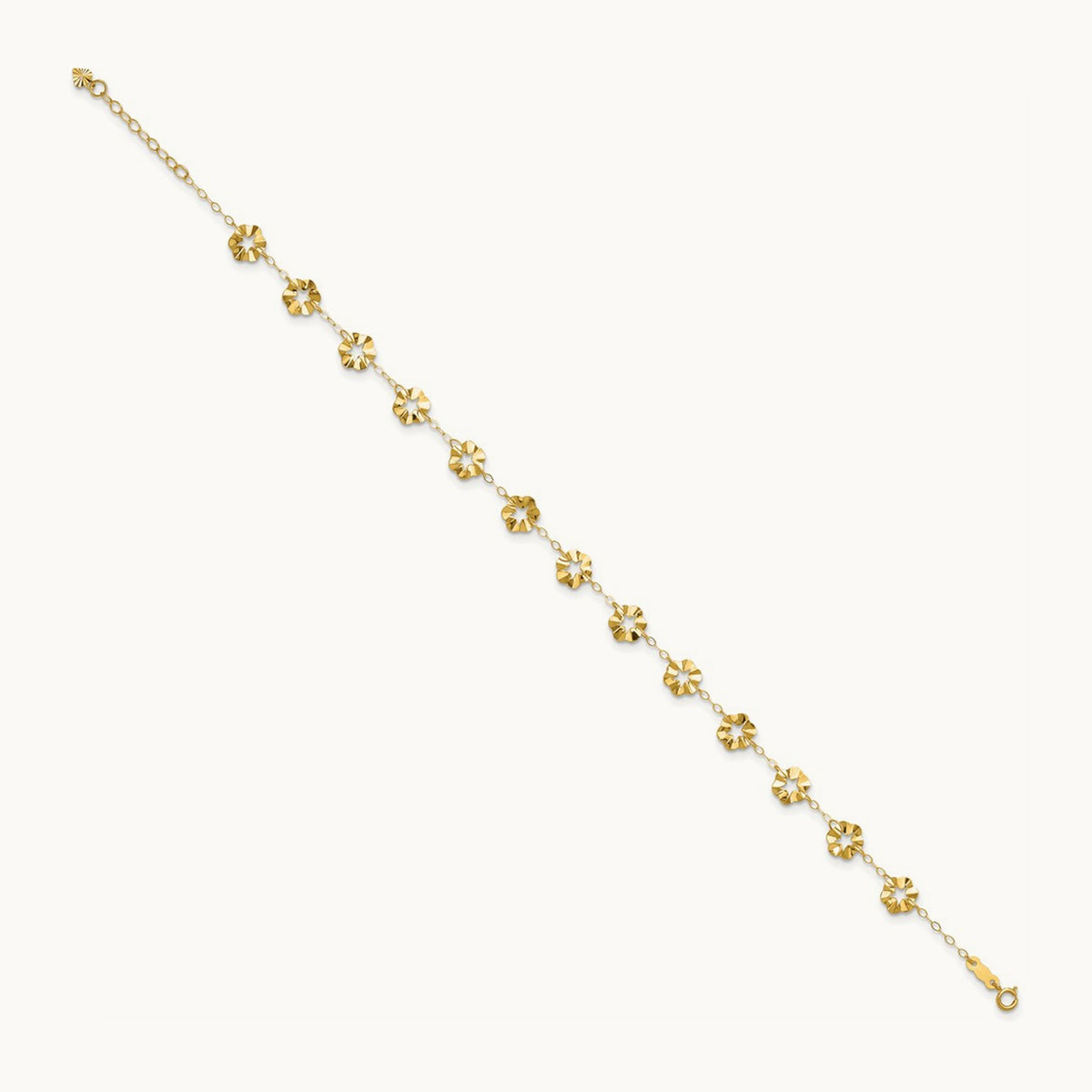 Adjustable Flower 10in Plus 1in ext. Anklet, 14K