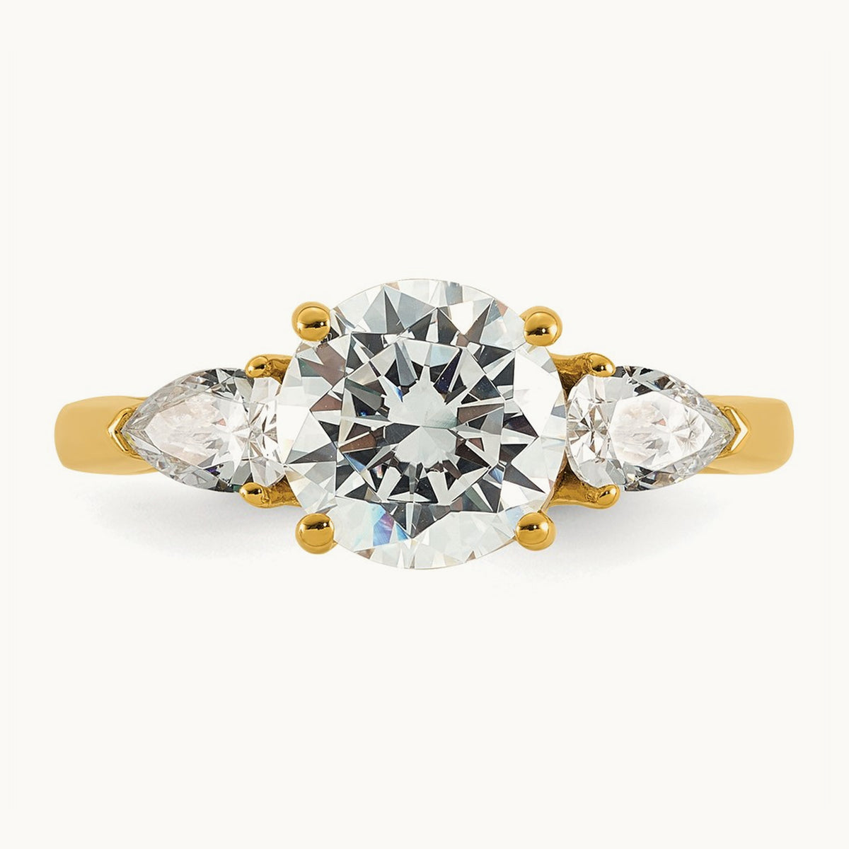 Round with Pear 3 Stone Engagement Ring, 1.25-3.50 ct tw Lab-Grown Diamond — 2 1/2 ct, 14K Yellow Gold