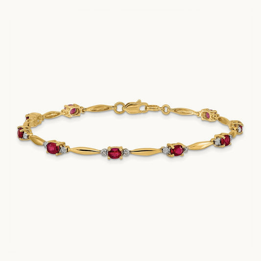 Diamond and Oval Ruby Bracelet, 14K