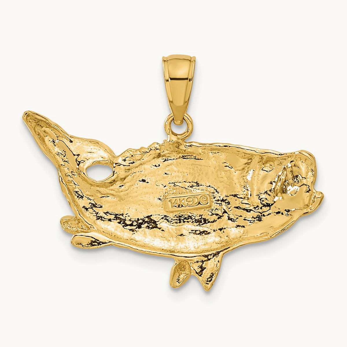 Polished Open-Backed Bass Fish Pendant — 14K Yellow Gold