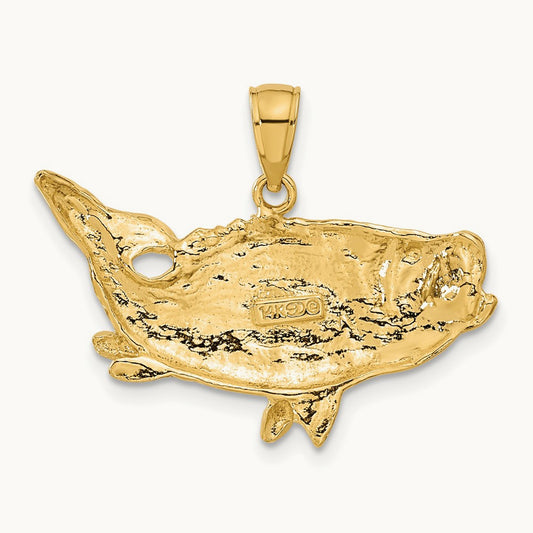 Polished Open-Backed Bass Fish Pendant — 14K Yellow Gold