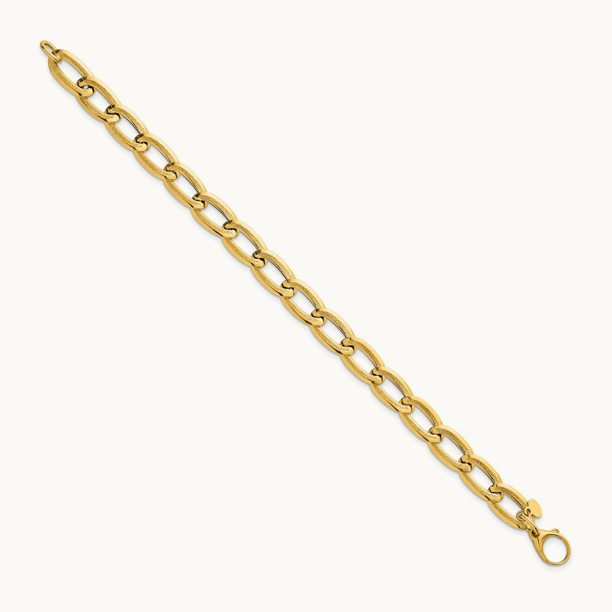 Polished And Textured Long Curb 7.5in Bracelet, 14K