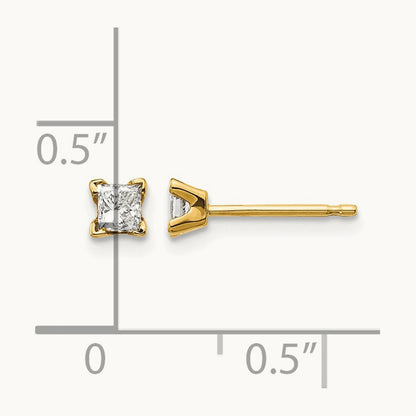 AA Quality Complete Princess-cut Diamond Stud Earrings, 14K