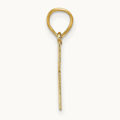 Polished w/ Star Pattern Mini Cross Charm, 14K