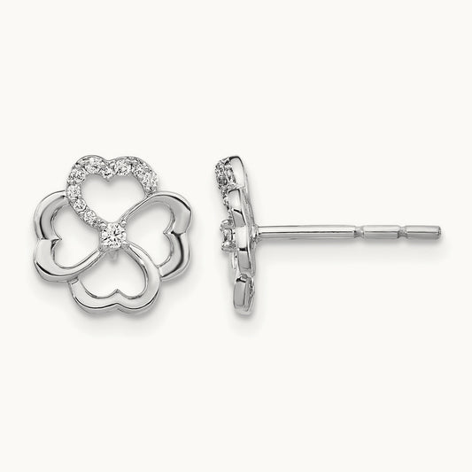Diamond Fancy Clover Earrings, 14K White Gold