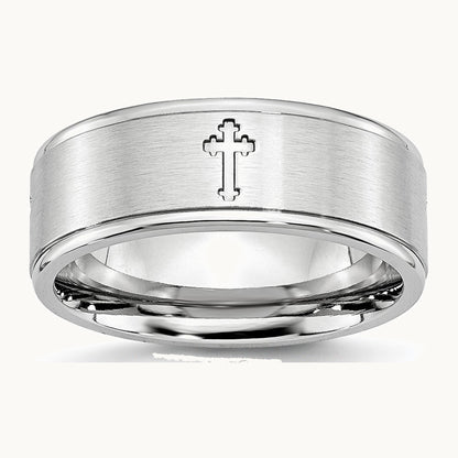 Chisel Cobalt Satin and Polished Ridged Edge 8mm Band