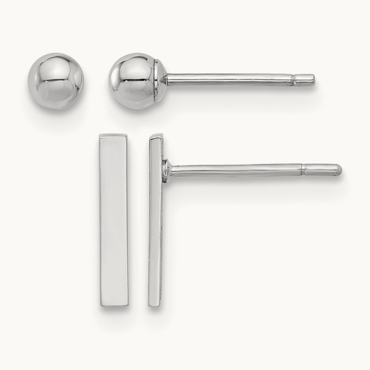 Polished Ball and Bar Earring Set — 14K White Gold