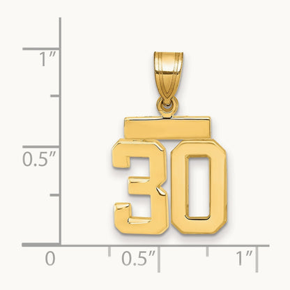 Small Polished Number 30 Charm, 14K