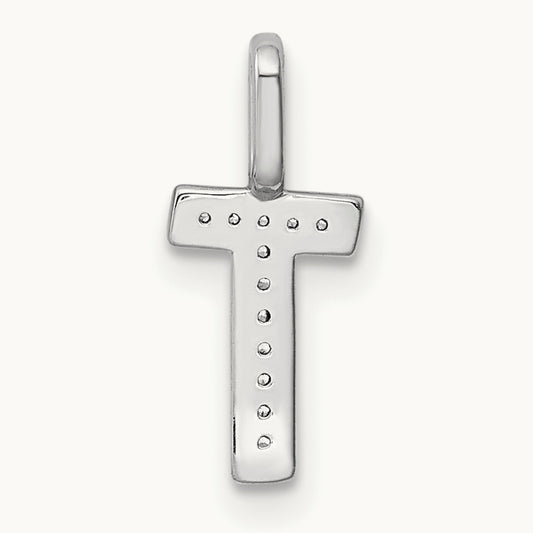 Diamond Letter T Initial Pendant, 14K White Gold