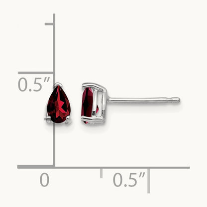5x3mm Pear Garnet Earrings, 14K White Gold