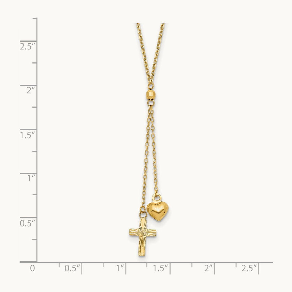 Puffed Heart & D/C Cross W/2 IN Ext Necklace, 14K
