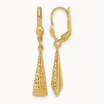 Polished/Diamond-cut Dangle Leverback Earrings — 14K Yellow Gold